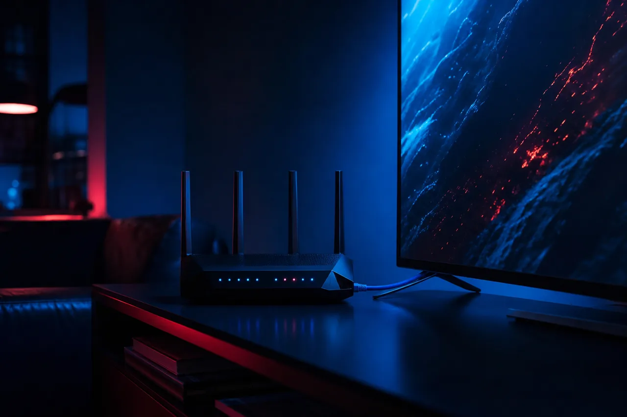 TV box connected behind a television with HDMI and power cables